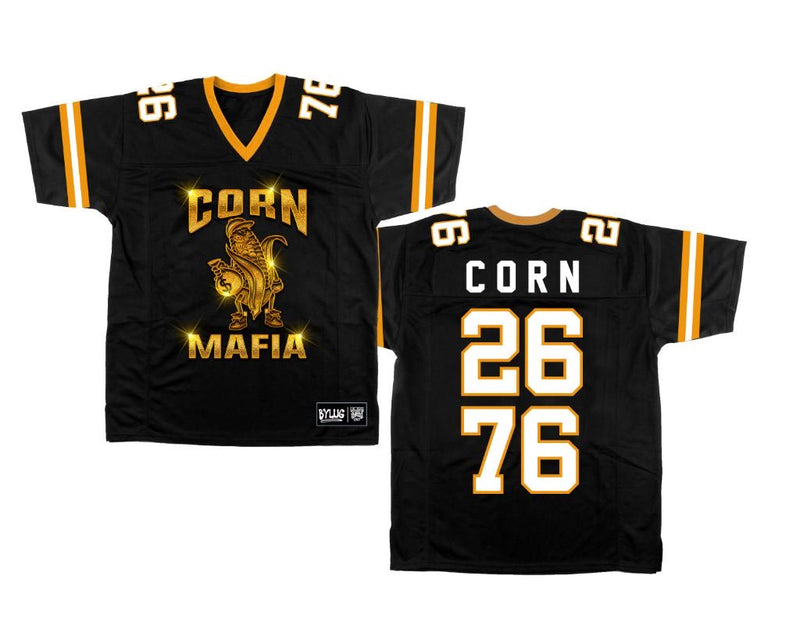 BYLUG Corn Mafia Black and Yellow Short Sleeve Hockey Jersey